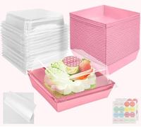 CoKeeSun 30PCS Cake Slice Boxes with Clear Lids, 5Inches Reusable Boxes for Cake Portions, Charcuterie Boxes with Baking Paper and Sticker, Takeaway for for Bakery Cakes Sandwiches Cookies(Pink)