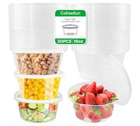 CoKeeSun 30Pcs Food Containers with Lids Round, 16oz/450ml Plastic Containers with Lids Reusable, Leakproof Sauce Pots, Deli Containers for Storage Fruit Takeaway Dip Snack