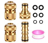 CoKeeSun 4 Pcs Brass Hose Connector Set 2 Hose 1/2" End Quick Connectors, 1 Double Male Connector, 1 Hose Tap Connector with Waterproof Tape and Washers for Garden Hose Pipe