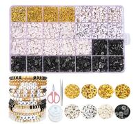 CoKeeSun 4800Pcs White Black Polymer Clay Kit, 6mm Round Beads for Jewelry Making, Friendship Bracelet Kit with Alphabet Letter Beads, Gold for DIY