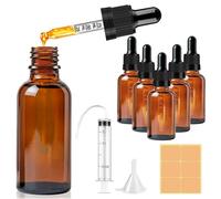 CoKeeSun 50ml Glass Dropper Bottle, 5 Pcs Brown Dropper Bottles with Pipettes, Reusable Amber Glass Bottle Set with Funnel Needle Syringe Catheter Stickers for Hair Oil perfumes Cosmetics Storage