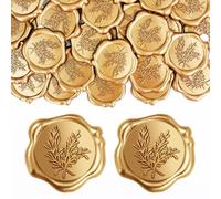 CoKeeSun 50Pcs Wax Seal Stickers Gold, Envelope Seal Stickers Adhesive Dots, Olive Branch Embossed, for Vintage Wedding Invitation Birthday Bridal Shower Christmas Party