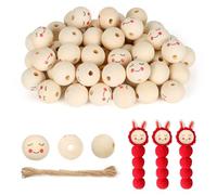 CoKeeSun 60PCS Smile Wooden Beads, 20mm Natural Wood Round Ball with Faces, Round Wood Spacer Bead with 4.5mm Holes with 10m Jute String for Macrame Decorations Craft DIY