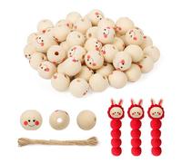 CoKeeSun 60PCS Smile Wooden Beads, 20mm Natural Wood Round Ball with Faces, Round Wood Spacer Bead with 4.5mm Holes with 10m Jute String for Macrame Decorations Craft DIY