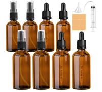 CoKeeSun 8pcs Glass Dropper Bottle 100ml, Spray Bottle 100 ml, Brown Dropper Bottles with Pipettes 50ml, Spray Bottle 50 ml, Reusable Amber Glass Bottle Set for Hair Oil Cosmetics