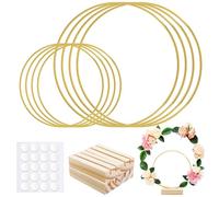 CoKeeSun 8PCS Metal Floral Hoop Centerpiece, 30cm+20cm Gold Wreath Hoop Rings with 4 PCS Wooden Stands, Metal Hoops for Crafting, DIY Floral Macrame Hoop, Wedding Table Decor and Macrame Crafts