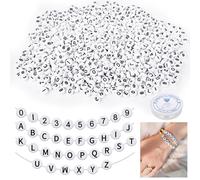 CoKeeSun Acrylic Letter Beads 1200PCS, 0-9, 4x7mm Alphabet Beads, A-Z Round Number Bead for Bracelet Making, With1 Elastic Cord for Jewellery Necklaces DIY Craft