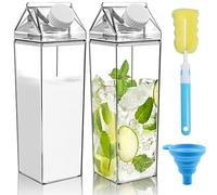 CoKeeSun Clear Milk Carton 2pcs,Milk Carton Water Bottle 500ml/17.6oz,Transparent Square Milk Dispenser with 1 Sponge Cup Brush & Funnel,Juice Container Bottle for Camping Indoor Outdoor Sports Travel