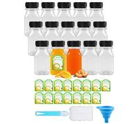 CoKeeSun Juice Bottles 15 Pack,Shot Bottles with Lids 120ml/4oz,Reusable Plastic Juice Shot Bottle,Drink Containers with Funnel,Brushes and Stickers for Smoothie,Juices,Milk and Beverages on the Go