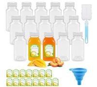 CoKeeSun Juice Bottles with Lids 15 Pack, 250ml/8oz Milk Bottle, Reusable Plastic Bottles Set, Drink Containers with Funnel, Brushes and Stickers for Smoothie, Juices, Milk and Beverages on the Go