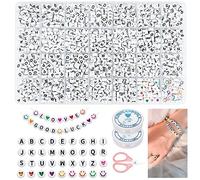 CoKeeSun Letter Beads 1680Pcs, 4x7mm Round Alphabet Beads for Bracelet & Necklace Making, A-Z Assorted Bead (Smiley & Heart), 2 Elastic Cord for Jewellery DIY Craft