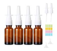 CoKeeSun Nasal Spray Bottle Glass 20ml, 4PCS Empty Nasal Spray Bottle Refillable, Fine Mist, Glass Direct Spray Container with Nozzles, Funnels and Label Sticker for Saline Solution, Medical Water