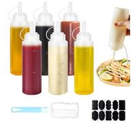 CoKeeSun Squeeze Bottle 6PCS, Sauce Bottle 8oz/250ml, Squeezy Bottles with Nozzles, Reusable Squeeze Condiment Bottle with Cleaning Brush Sticker for Ketchup BBQ Olive Oil Salad Dressing (6PCS)