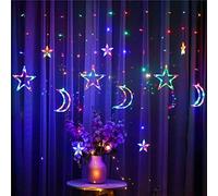 COKEEY Christmas LED String Lights - 3.5m Star Moon LED Curtain Fairy Lights Wedding Decorations for Christmas, Wedding, Party, Home, Terrace, Ramadan, Lawn (Colorful Light)