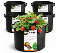 COKIELE 5 Pack 5 Gallon Grow Bags, Thickened Aeration Nonwoven Fabric Plant Pots with Handles, Heavy Duty 300G Garden Planting Bag for Tomato, Potato, Strawberry, Vegetable, Fruits and Flowers