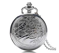 CokinkiDs Doctor Who Pocket Watch Full Hunter Quartz Analog Silver Pocket Watch Necklace Pendant Watch for Men Women Xmas Gift - 1.8" Dial