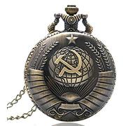 CokinkiDs Soviet Sickle Hammer Style Vintage Style Quartz Pocket Watch Necklace Bronze Pendant Pocket Watch with Chain for Men Xmas Gift - 1.8" Dial