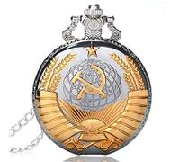 CokinkiDs Vintage Soviet Sickle Hammer Style Quartz Pocket Watch Men Women Silver & Gold Pendant Gift Fob Watches - 1.8" Dial