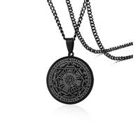 COKINPR Seals of The Seven Archangels Necklace Pendant Mens Faith Stainless Steel (black)