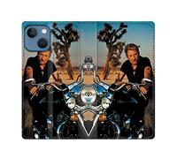Cokitec Leather Wallet Case for iPhone 14 Plus (6.7) Johnny Hallyday Motorcycle Music