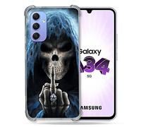 Cokitec Reinforced Tempered Glass Case for Samsung Galaxy A34 5G Skull Finger Design