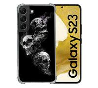 Cokitec Reinforced Tempered Glass Case for Samsung Galaxy S23 Triple Skull Design