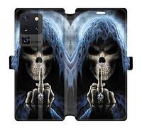 Cokitec RV Leather Wallet Case for Samsung Galaxy S20 with Skull and Finger Design