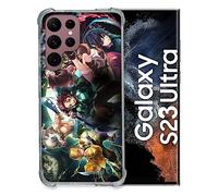 Cokitec Tempered Glass Case for Samsung Galaxy S23 Ultra Manga Demon Slayer Group