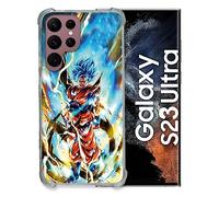 Cokitec Tempered Glass Case for Samsung Galaxy S23 Ultra Manga Dragon Ball Sangoku White