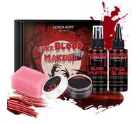 COKOHAPPY 4 PCS Halloween Fake Blood SFX Makeup Kit - Coagulated Blood, Blood Spray, Dripping Stage Blood, Stipple Sponge, Realistic Special Effect Makeup kit Zombie Vampire Monster Halloween Costume