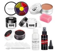 COKOHAPPY Halloween Makeup Kit SFX Makeup Kit, Spray Fake Blood Kit, Liquid Latex, Scar Wax, Silicone Modeling Compound, 6 Colors Bruise Face Body Paint for Zombie Monster Vampire