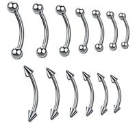 Cokoozoo 26Pcs Eyebrow Piercing Jewelry Set - Hypoallergenic Stainless Steel Curved Barbell & Vertical Labret Lip Bars for Eyebrow, Lip, Septum Studs - Durable, Stylish Body Piercing Kit