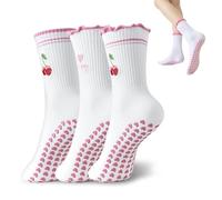 Cokoozoo 3 Pairs Pilates Socks for Women, Cute Non-Slip Pilates Socks, Grippy Yoga Socks with Silicone Grip, Breathable Cotton Blend, Soft Yoga Socks, Perfect for Barre, Yoga, Home Workouts (Pink)