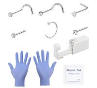 Cokoozoo 9 Pcs Nose Piercing Kit with 18G Professional Piercing Gun, Sterile Needles, Gloves & Alcohol Pads for Safe, Easy Nose & Ear Piercing - Asepsis Kit for Girls & Women