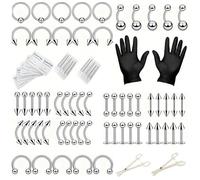 Cokoozoo 94Pcs lip piercing kit, Piercing Needle Kit, Ear Piercing Kit Needle, Nose PiercingKit, Stainless Steel PiercingKit, for Piercings Ear PiercingKit, Nose Septum Cartilage Smiley Lip Ring