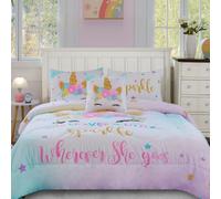 Cokouchyi Full Comforter Set for Girls, 5-Piece Bed in a Bag, 3D Colorful Unicorn Bedding Comforter Sheet Set, Ultra Soft and Fluffly, Pink & Rainbow Color