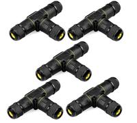 Cokritsm 5 PCS IP68 Waterproof Cable Connectors, T-Shape Junction Box 3-Pin Earth Cable Connection Sleeve for Ø5-12mm Cable Diameter, Nylon Material