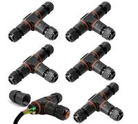 Cokritsm 5 PCS IP68 Waterproof Cable Connectors, T-Shape Junction Box 3-Pin Earth Cable Connection Sleeve for Ø3-12mm Cable Diameter, Nylon Material