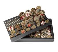 Cokritsm Challenge Coins Display Stand, 6 Rows Military Challenge Coins Stand Holder Display Rack with Removable Lid American Flag Coins Storage Box Natural Solid Wood