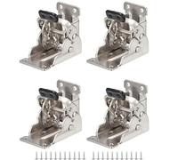 Cokritsm Folding Locking Hinges 90 Degree Foldable Furniture Leg Hinges, Self-Locking Hinge Extension Support for Table Bed Leg 4 Pack Silver Folding Desk Leg Brackets with Screws