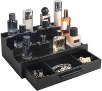 Cokritsm Wooden Cololgne Stand Cologne Organizer for Men Women, 3 Removable Tier Cologne Display Stand with Drawer Storage Organizer Tray, Perfume Stand Organiser Black