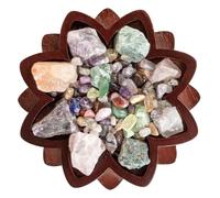 Cokritsm Wooden Crystal Organizer Tray - Lotus Design Decorative Display Bowl for Stones & Minerals, Aromatherapy Oil Holder with Natural Wood