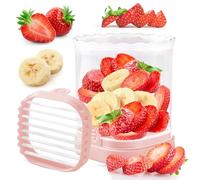 COKSDUPID Fruit Slicer Cup | Strawberry, Grape, Banana, Kiwi, Mushroom, Egg Slicer | Detachable 8-Blade Stainless Steel Blade | Pink ABS Body with Push Plate | Dishwasher Safe
