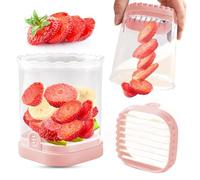 COKSDUPID Fruit Slicer Cup | Strawberry, Grape, Banana, Kiwi, Mushroom, Egg Slicer | Detachable 8-Blade Stainless Steel Blade | Pink ABS Body with Push Plate | Dishwasher Safe