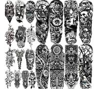 COKTAK 21 Sheets Extra Large Black Temporary Tattoos For Women Adults Greek Myth With 8 Sheets Full Arm Temporary Tattoo Sleeve For Men Maori Warrior Compass and 13 Sheets Fake Large 3D Tatoo Stickers