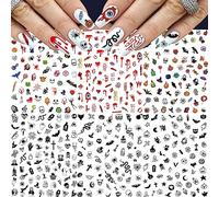 COKTAK 6 Sheets Halloween Style Nail Art Stickers Decals for Women Manicure, Funny Self-Adhesive Skull Skettlon Ghost Nail Decals Stickers, Blood Scar Wound Snake Nail Decoration Accessories Supplies