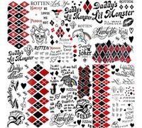 COKTAK 6 Sheets HQ Temporary Tattoos For Women Kids Men Halloween Makeup Kit Cosplay, Fake Face Joker Tattoos Stickers, Prison Prisoner Inmate Rapper Halloween Temporary Tattoos Rave Party Accessories