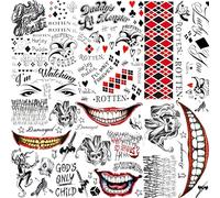 COKTAK 6 Sheets Joker Tattoos Halloween Makeup Kit Cosplay Costume, Clown HQ Joker Face Tattoos Stickers, Fake Joker Hand Temporary Tattoos Halloween Costume Decals, Bulk Prisoner Gothic Tattoos Set