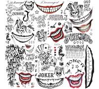 COKTAK 6 Sheets Joker Temporary Tattoos For Men Women Halloween Makeup Kit Cosplay Costume, 3D Halloween Face Tattoos Prison Prisoner Inmate Gothic Rapper, Gothic Fake Clown Joker Tattoos Sticker