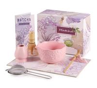 COKWEL Matcha Set Pink, 8 Pcs Matcha Kit with Matcha Whisk and Bowl with Pouring, Spout Scoop, Whisk Holder, Strainer, Tea Towel, Matcha Tea Ceremony Kit, Gift for Matcha Lover, Color Box Packing